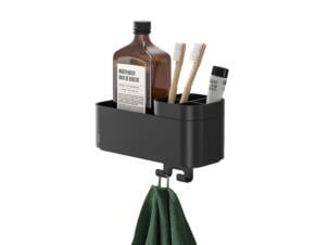 Tiger 2-Store opbergmandje met handdoekhaak en tandenborstelhouder 25cm mat zwart