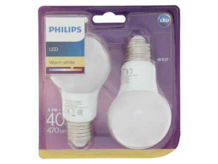 Philips Ampoule LED poire E27 6W mat 2 pièces 1