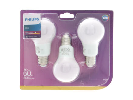 Philips Ampoule LED poire E27 8W mat 3 pièces 1