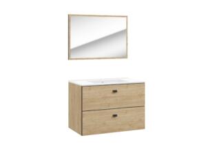 Aquatrends Arte Pack meuble salle de bains 2 tiroirs 80cm avec vasque et miroir chêne kendal