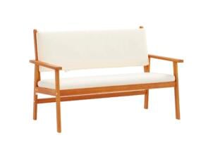 Banc de jardin + coussins bois d'acacia massif blanc crème