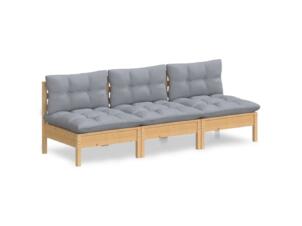Banc de jardin avec coussins 3 places bois de pin gris