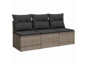 Banc de jardin avec coussins 3 places gris résine tressée