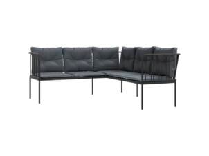 Banc de jardin avec coussins en forme de L noir acier/textilène