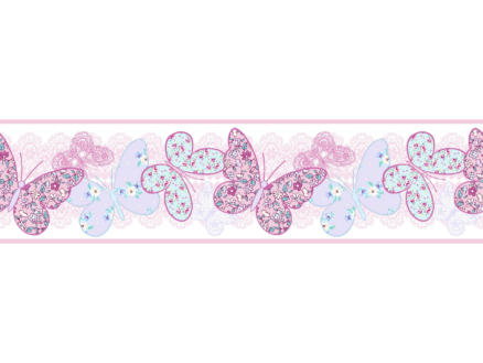 Behangrand zelfklevend Vlinder roze/wit 1