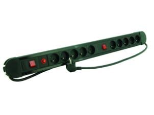 Profile Bloc multiprise 10x avec 2 interrupteurs et câble 1,5m noir