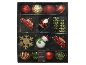 Boules de Noël en plastique 25 pièces rouge-vert-or