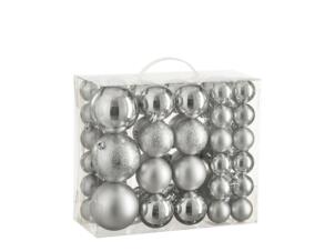 Boules de Noël matière synthétique argent 46 pièces