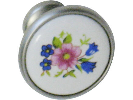 Linea Bertomani Bouton de meuble fleur 30mm porcelaine nickelé blanc/bleu/rose 1