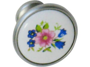 Linea Bertomani Bouton de meuble fleur 30mm porcelaine nickelé blanc/bleu/rose