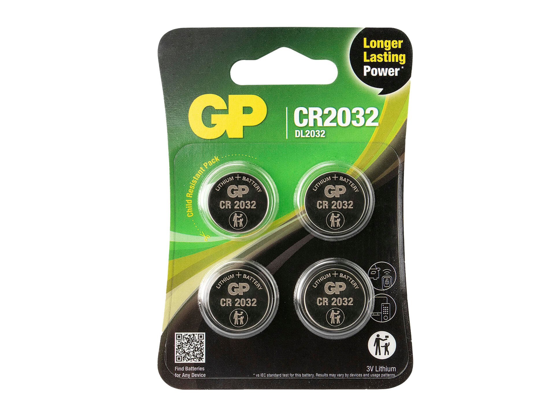 GP CR2032 pile bouton lithium 3V 4 pièces