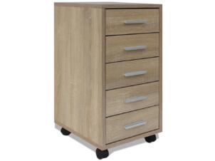 Caisson de bureau à roulettes avec 5 tiroirs en chêne
