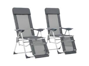 Chaise de camping avec repose-pied pliable textilĂšne gris 2 piĂšces
