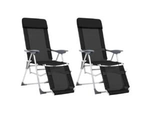 Chaise de camping avec repose-pied pliable textilĂšne noir 2 piĂšces