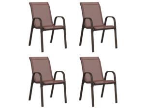 Chaise de jardin empilable textilène/tissu brun 4 pièces