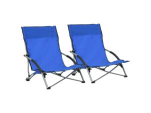 Chaise de plage pliable tissu bleu 2 piĂšces