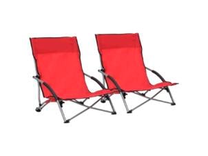 Chaise de plage tissu pliable rouge 2 piĂšces