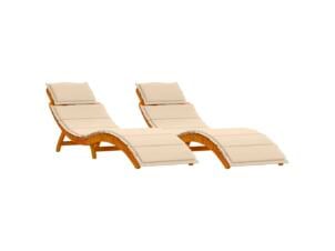 Chaise longue + coussin bois d'acacia massif beige 2 pièces