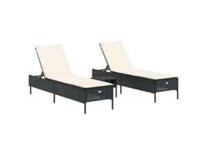 Chaise longue + coussins noir résine tressée set de 3