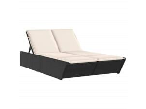 Chaise longue à 2 places avec coussins résine tressée noir