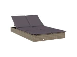 Chaise longue à deux places avec coussins résine tressée gris