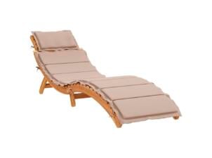 Chaise longue avec coussin bois d'acacia solide taupe