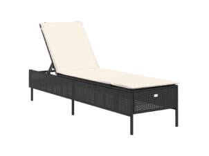 Chaise longue avec coussin résine tressée noir