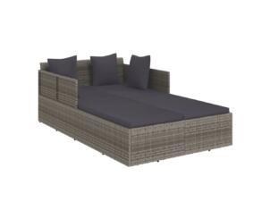 Chaise longue avec coussins résine tressée 182x118x63 cm gris