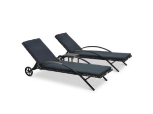 Chaise longue avec table résine tressée anthracite
