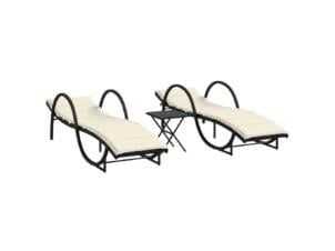 Chaise longue avec table résine tressée noir 2 pièces