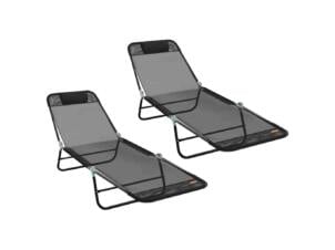 Chaise longue pliable 182x55x85,5 cm textilène noir 2 pièces