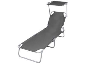 Chaise longue pliable avec auvent acier gris