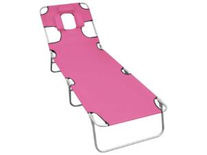 Chaise longue pliable avec coussin de tĂȘte acier rose magento