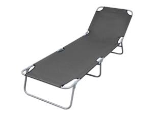Chaise longue pliable avec dossier réglable gris