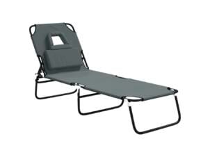 Chaise longue pliable tissu oxford acier enduit de poudre gris