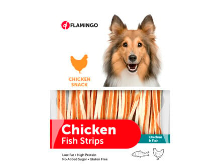 Flamingo Chicken Snack Fish Strips hondensnack kip/vis 400g 1