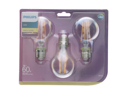 Philips Classic LED peerlamp filament E27 7W 3 stuks 1
