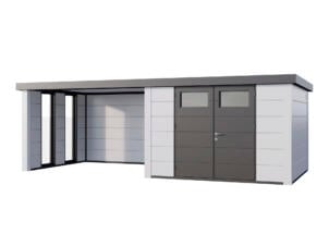 Telluria Classico Lounge L 3030 WH metalen tuinhuis 298x298x219 cm + uitbreiding met ramen links 345cm wit