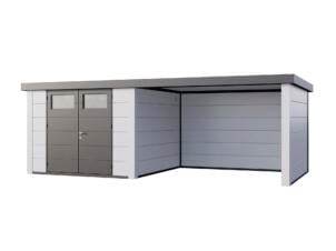 Telluria Classico Lounge L 3030 WH metalen tuinhuis 298x298x219 cm + uitbreiding rechts 345cm wit