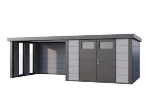Telluria Classico Lounge L 3030 metalen tuinhuis 298x298x219 cm + uitbreiding met ramen links 345cm grijs