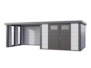 Telluria Classico Lounge L 3030 metalen tuinhuis 298x298x219 cm + uitbreiding met ramen links 345cm wit