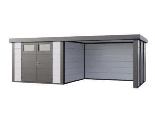 Telluria Classico Lounge L 3030 metalen tuinhuis 298x298x219 cm + uitbreiding met ramen rechts 345cm wit