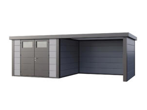 Telluria Classico Lounge L 3030 metalen tuinhuis 298x298x219 cm + uitbreiding rechts 345cm grijs