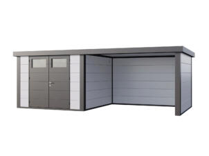 Telluria Classico Lounge L 3030 metalen tuinhuis 298x298x219 cm + uitbreiding rechts 345cm wit
