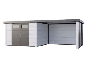 Telluria Classico Lounge L 3330 WH metalen tuinhuis 328x298x219 cm + uitbreiding met ramen rechts 345cm wit