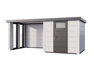 Telluria Classico Lounge S 2424 WH metalen tuinhuis 238x238x219 cm + uitbreiding met ramen links 280cm wit