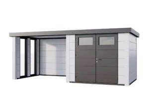 Telluria Classico Lounge S 2724 WH metalen tuinhuis 268x238x219 cm + uitbreiding met ramen links 280cm wit