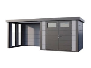 Telluria Classico Lounge S 2724 metalen tuinhuis 268x238x219 cm + uitbreiding met ramen links 280cm grijs