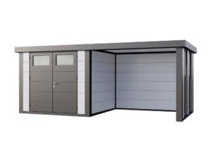 Telluria Classico Lounge S 2724 metalen tuinhuis 268x238x219 cm + uitbreiding met ramen rechts 280cm wit