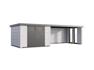 Telluria Classico Lounge XL 3030 WH metalen tuinhuis 298x298x219 cm + uitbreiding met ramen rechts 464cm wit